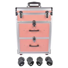 Portable 3-Tier Rolling Makeup Case with Universal Wheels for Makeup, Nail Art, Hair Styling Tools Storage (Coral Pink + Silver) (Option: 78750249)