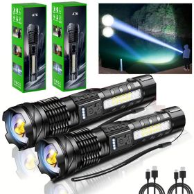 LRechargeable LED Flashlight Zoomable Tactical Torch Police Super Bright Work Light Lamp Red White Blue 3 Light USB Charging (Option: 2PCS)