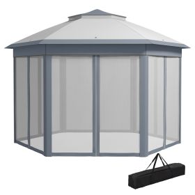 13' x 13' Pop Up Gazebo Hexagonal Canopy Shelter with 6 Zippered Mesh Netting for Patio Backyard Garden Wedding Party (Option: Gray-270x270x1170 mm)