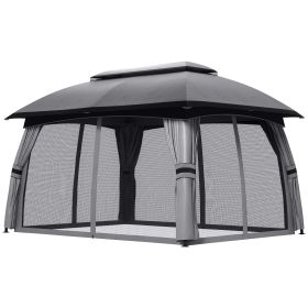 10' x 13' Patio Gazebo, Outdoor Gazebo Canopy Shelter with Netting, Vented Roof for Garden, Dark Gray (Option: Dark Gray-1830x530x170 mm)