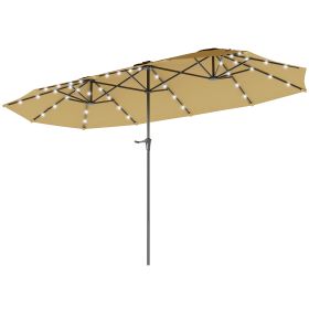 13ft Double-Sided Market Umbrella, Large Patio Umbrella with Solar Lights, Crank Handle for Garden, Pool, Yard, Khaki (Option: Khaki-1345x310x150 mm)