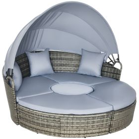 4 Piece Round Rattan Daybed, Convertible Patio Furniture Set, Adjustable Sun Canopy, Sectional Outdoor Sofa, 2 Chairs, Extending Tea Table Ottom (Option: Light Gray-1170x320x610 mm)