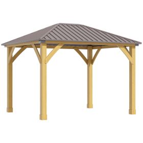 10' x 12' Hardtop Gazebo with Galvanized Steel Roof, Wooden Frame, Permanent Pavilion Outdoor Gazebo Canopy, for Patio, Garden, Backyard, Deck, (Option: Brown-2320x420x340 mm)