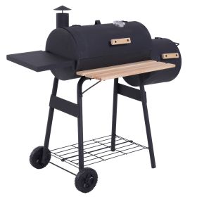 Charcoal BBQ, Portable Grill with Wheels, All-in-One Grill, Side vent, Two Shelves and Metal Grating, Lit-Mounted Thermometer, Wooden Handle, fo (Option: Black-1020x365x365 mm)