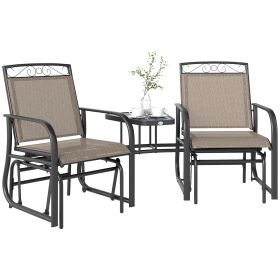 Outdoor Glider Chairs with Coffee Table, Patio 2-Seat Rocking Chair Swing with Breathable Sling for Backyard, Garden and Porch, Brown (Option: Brown-810x660x340 mm)