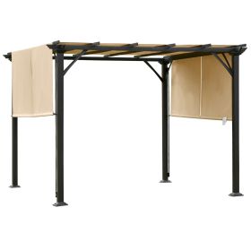 10' x 10' Outdoor Patio Gazebo Pergola with Retractable Canopy Roof, Steel Frame with Stakes & Unique Design (Option: Beige-1615x295x150 mm)