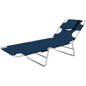 Folding Outdoor Chaise Lounge Sun Tanning Chair with Face Cavity, Pillow, 5-level Adjustable for Beach, Pool, Dark Blue (Option: Blue-720x110x570 mm)